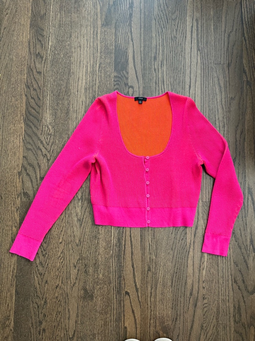 J. Crew Hot Pink Knit Cardigan with Orange Lining